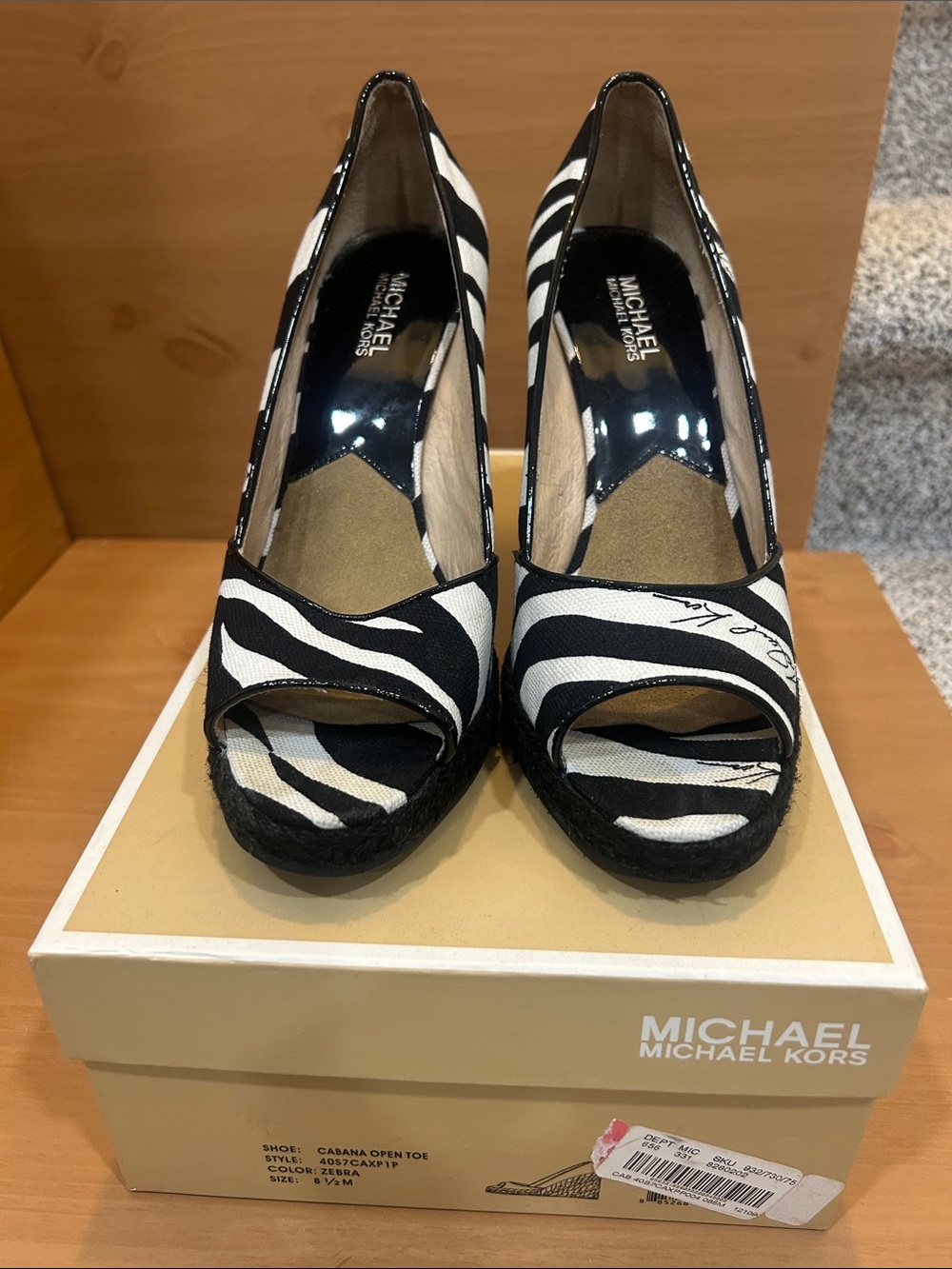 Michael Kors Black & White Zebra Peep-Toe Wedges